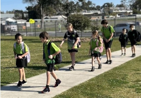 students walking to school